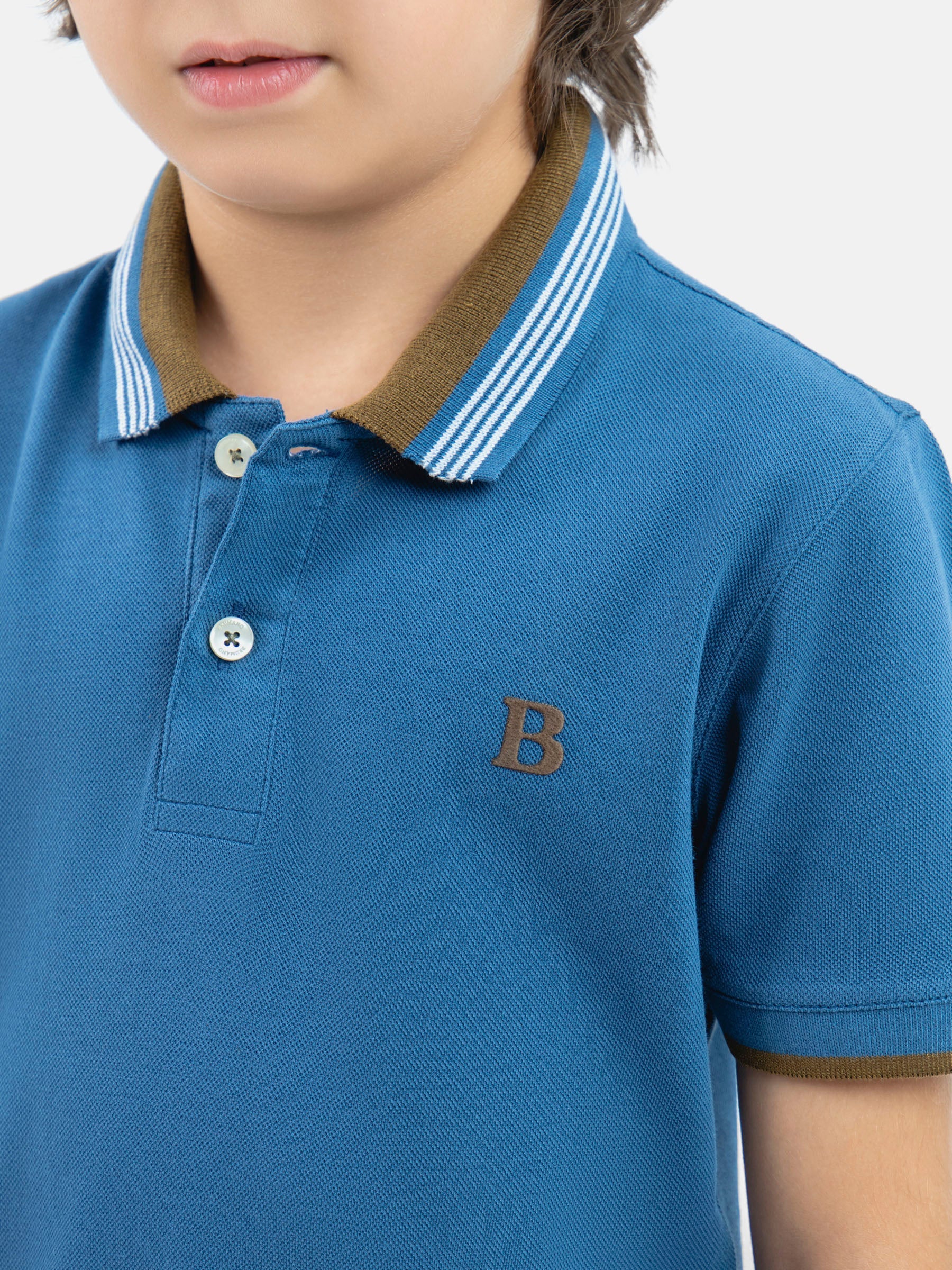 Teal Blue Polo With Brown Collar