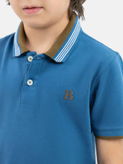 Teal Blue Polo With Brown Collar
