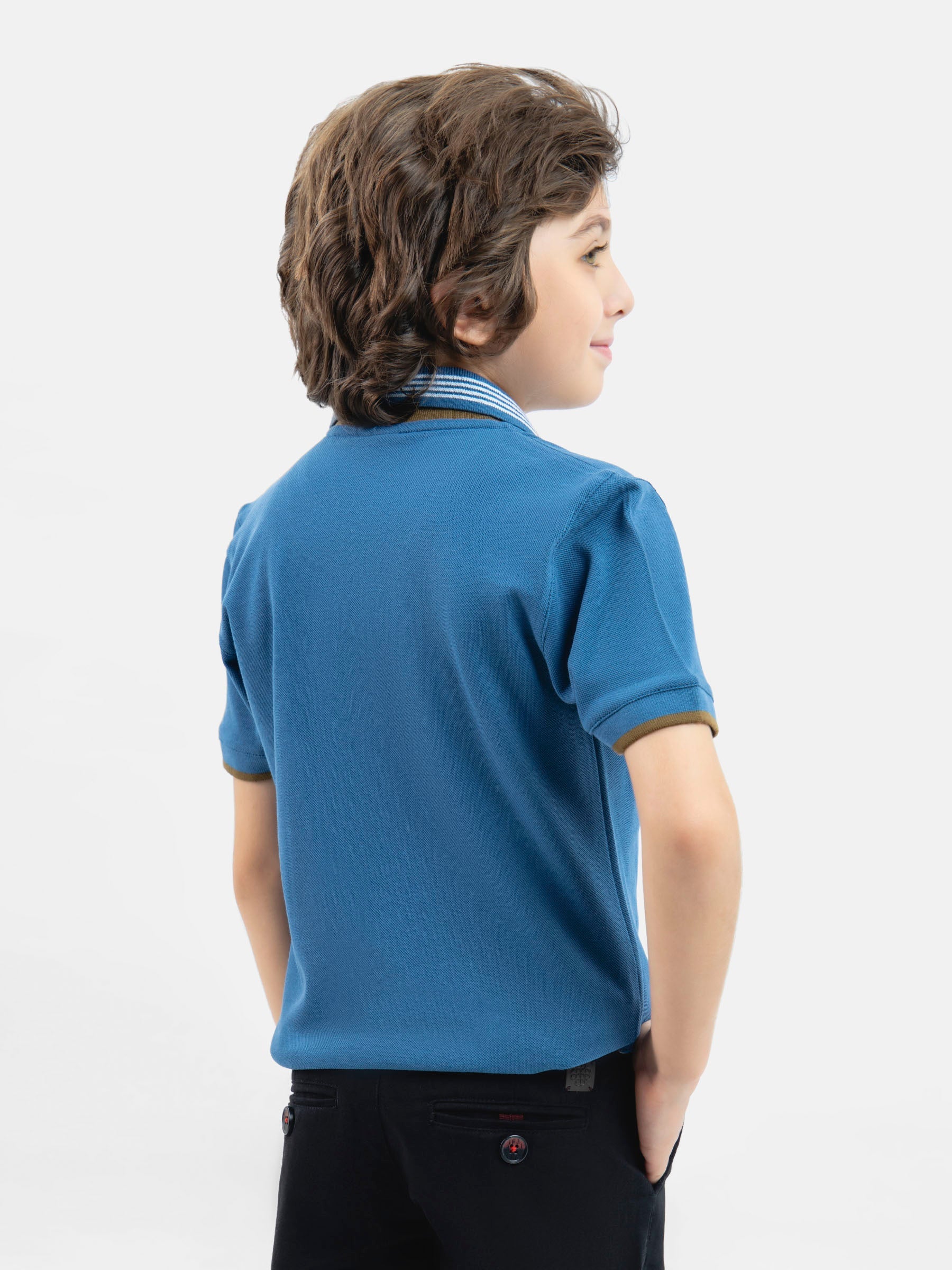 Teal Blue Polo With Brown Collar