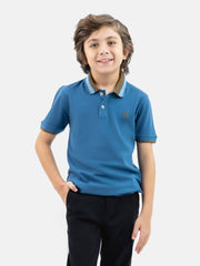 Teal Blue Polo With Brown Collar