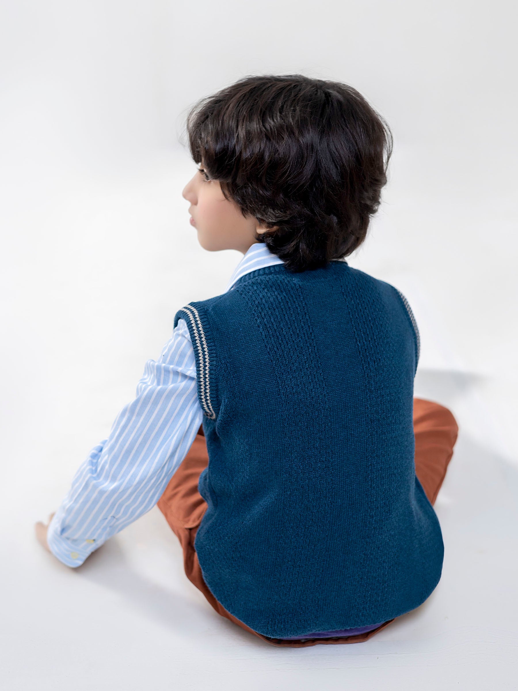 Teal Blue Textured Sleeveless Sweater
