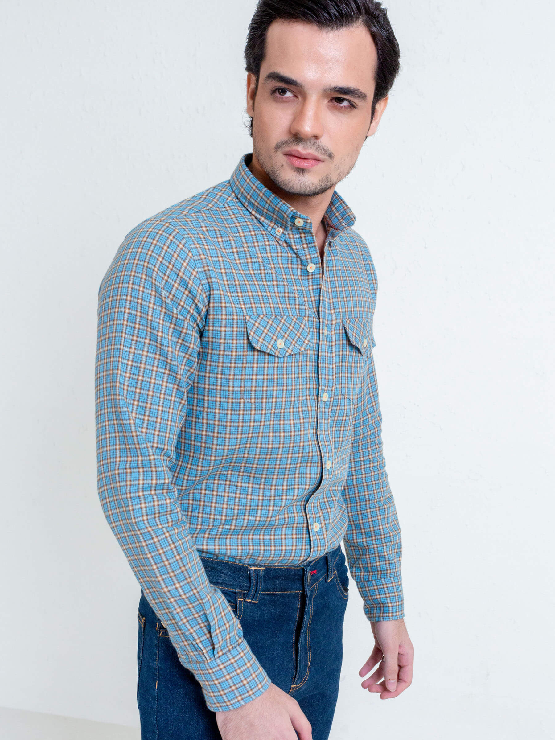 Turquoise Blue Flannel Gingham Shirt