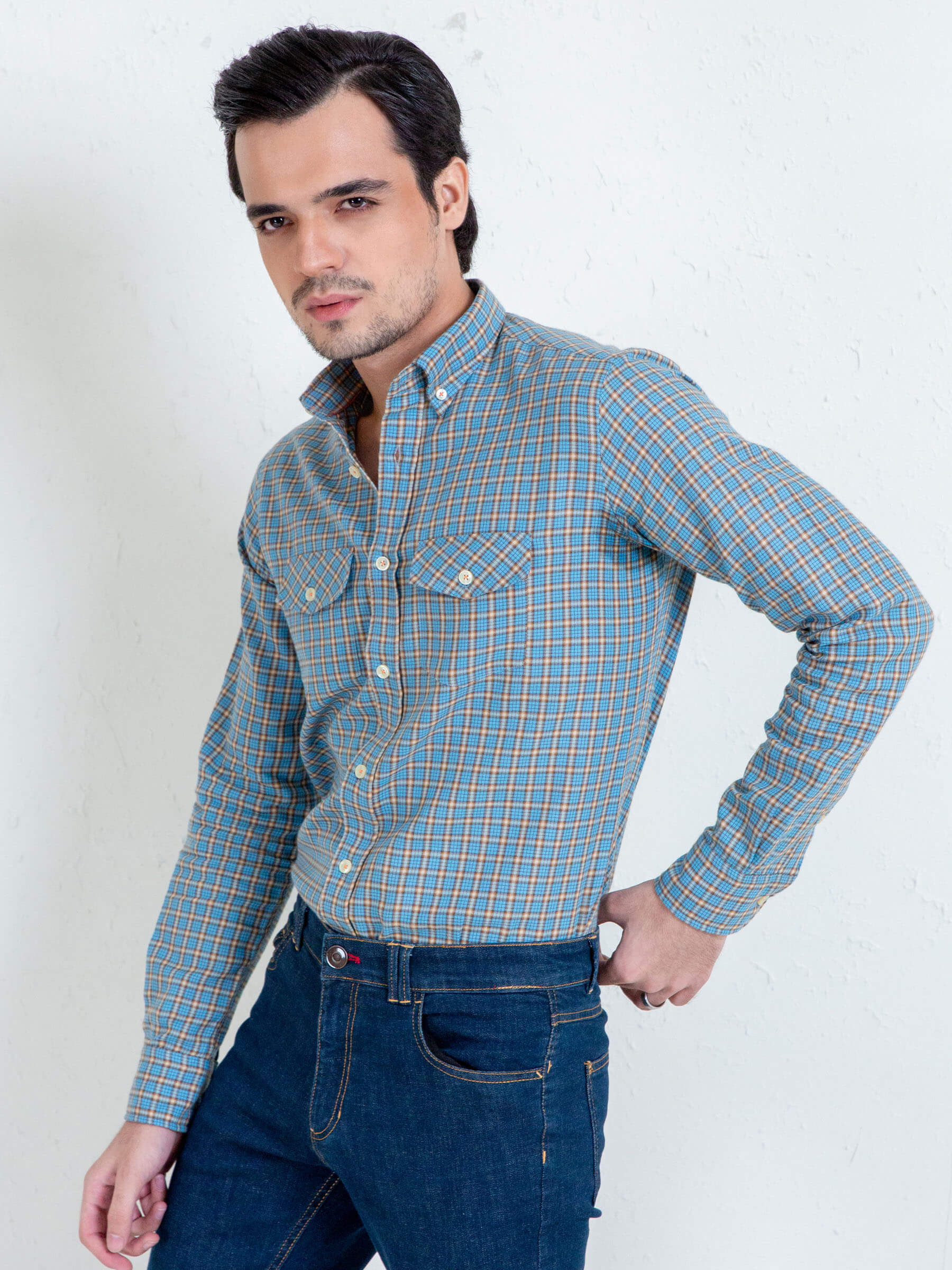 Turquoise Blue Flannel Gingham Shirt