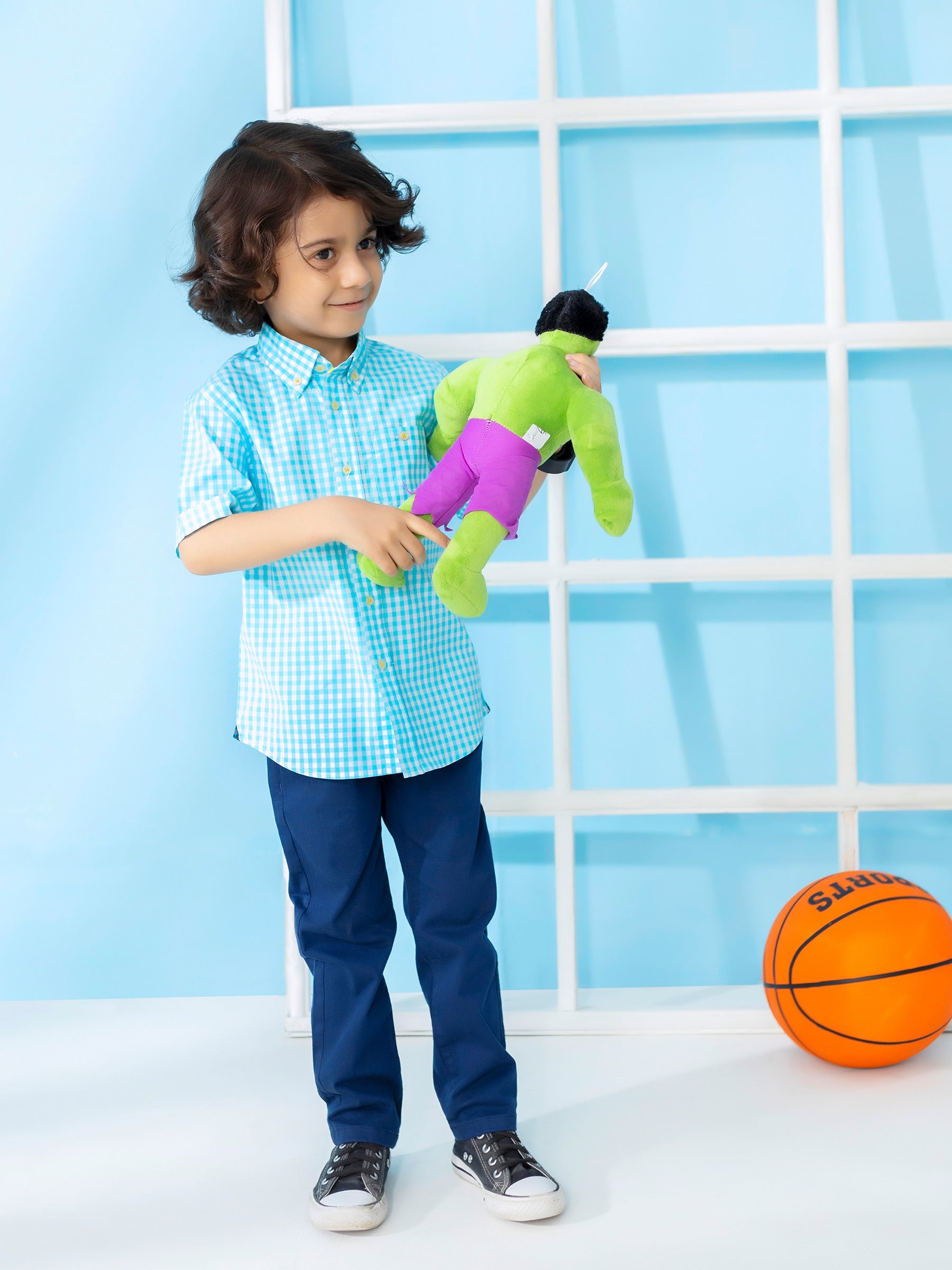 Turquoise Gingham Short Sleeve Casual Shirt