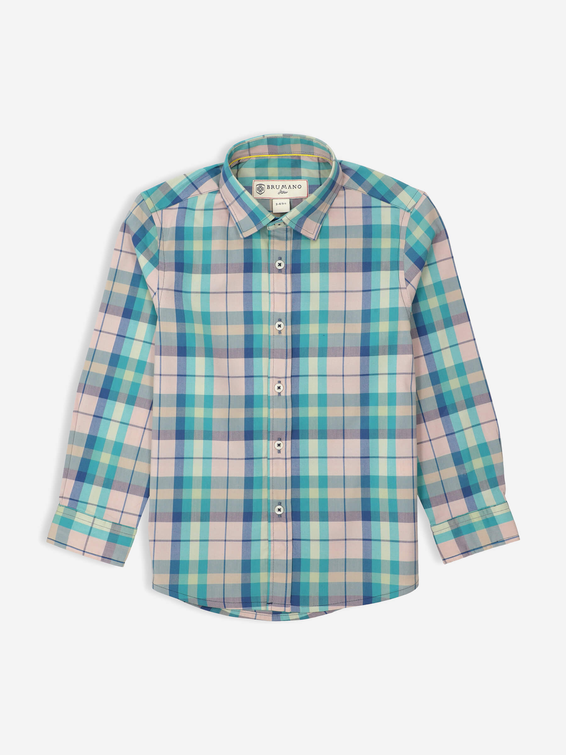 Turquoise Checkered Long Sleeve Casual Shirt