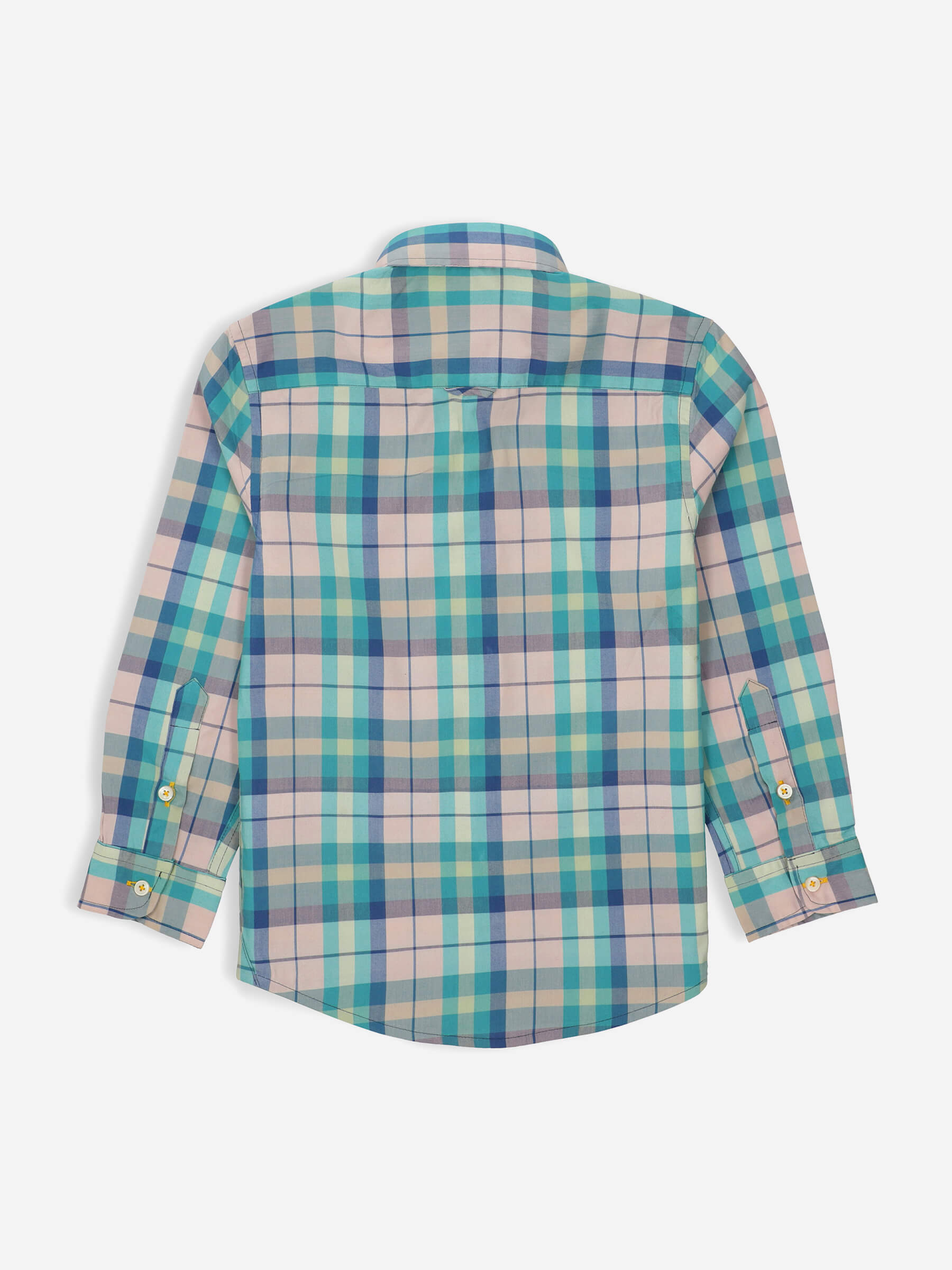 Turquoise Checkered Long Sleeve Casual Shirt