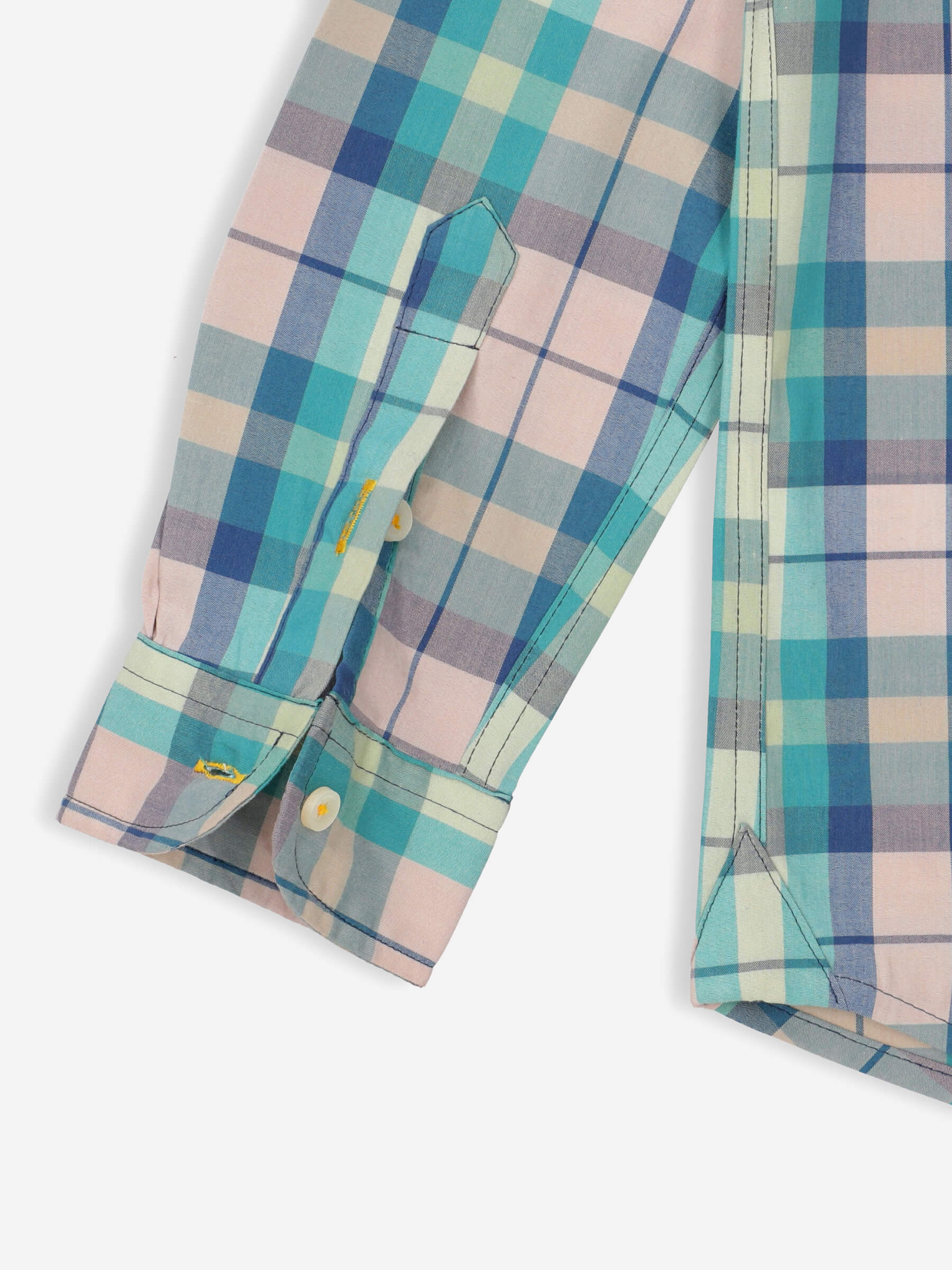 Turquoise Checkered Long Sleeve Casual Shirt