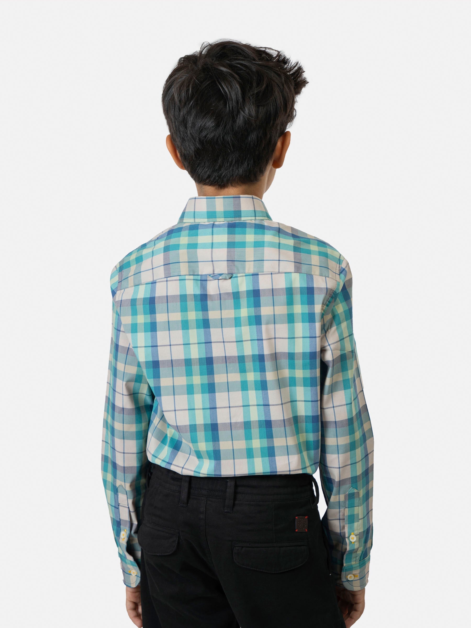 Turquoise Checkered Long Sleeve Casual Shirt