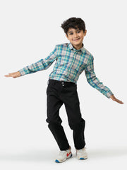 Turquoise Checkered Long Sleeve Casual Shirt