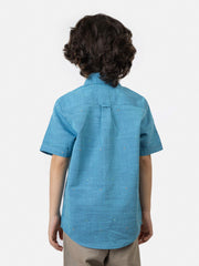 Turquoise Cotton/Linen Short Sleeve Casual Shirt
