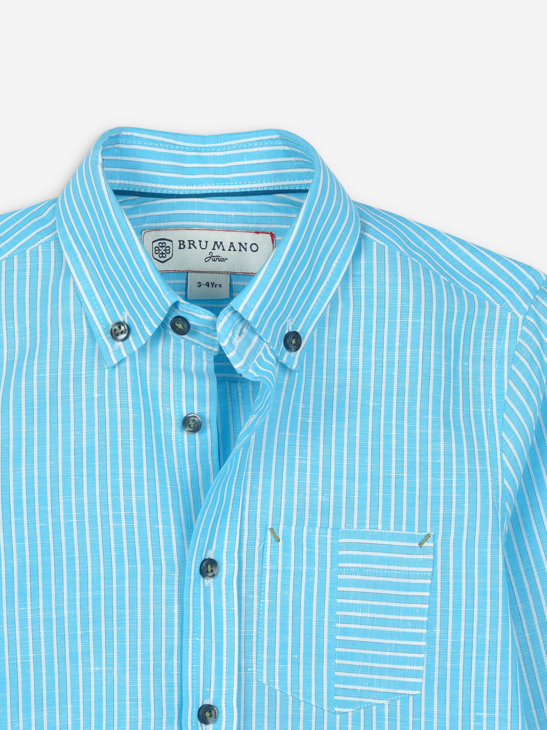 Turquoise Linen Striped Long Sleeve Casual