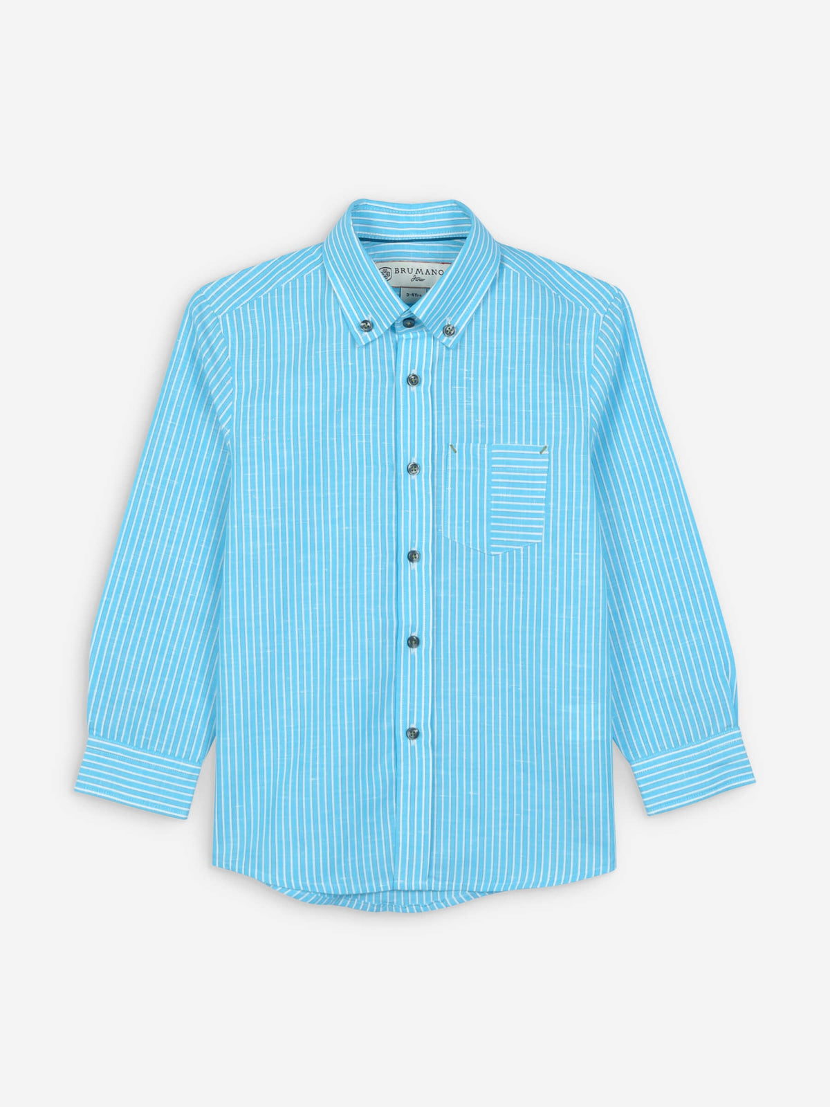 Turquoise Linen Striped Long Sleeve Casual