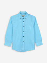 Turquoise Linen Striped Long Sleeve Casual