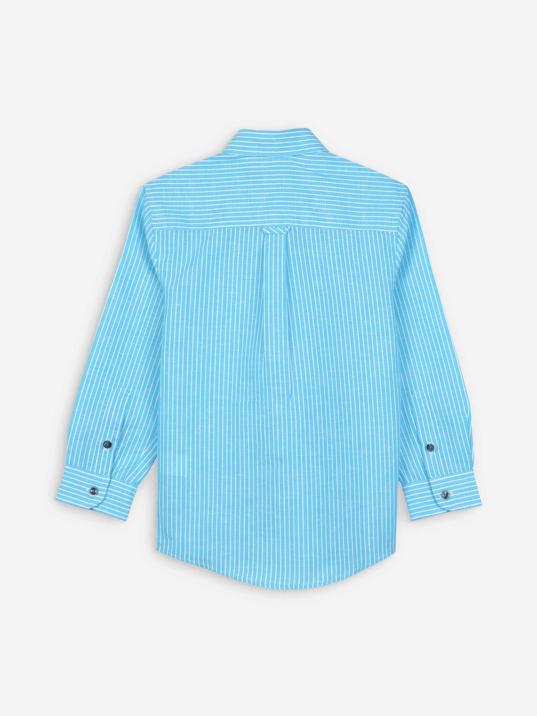 Turquoise Linen Striped Long Sleeve Casual