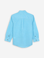 Turquoise Linen Striped Long Sleeve Casual