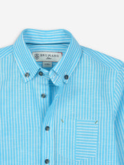 Turquoise Linen Striped Long Sleeve Casual