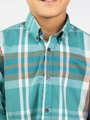 Turquoise & Brown Large Check Casual Shirt