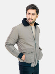 Vintage Khaki Sherpa Collar Aviator Jacket With Cashmere Pockets