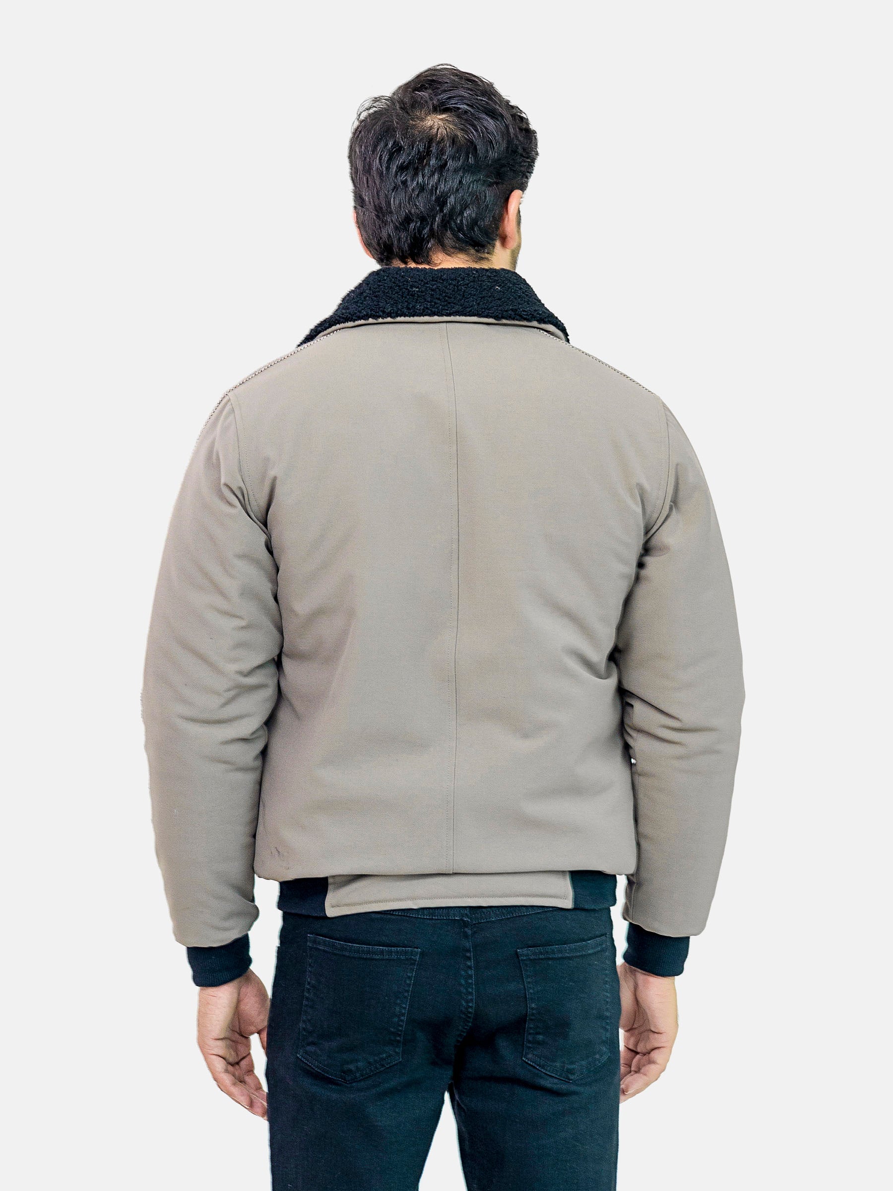 Vintage Khaki Sherpa Collar Aviator Jacket With Cashmere Pockets