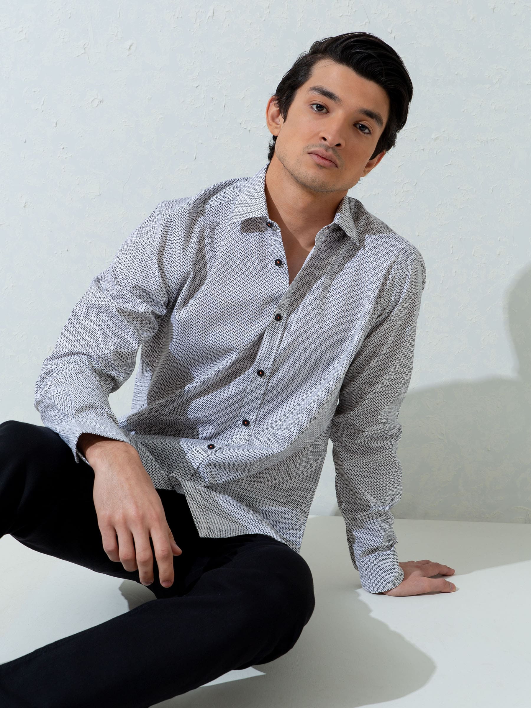 White & Black Printed Shirt