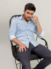 White & Blue Floral Printed Shirt With Inner Detailing