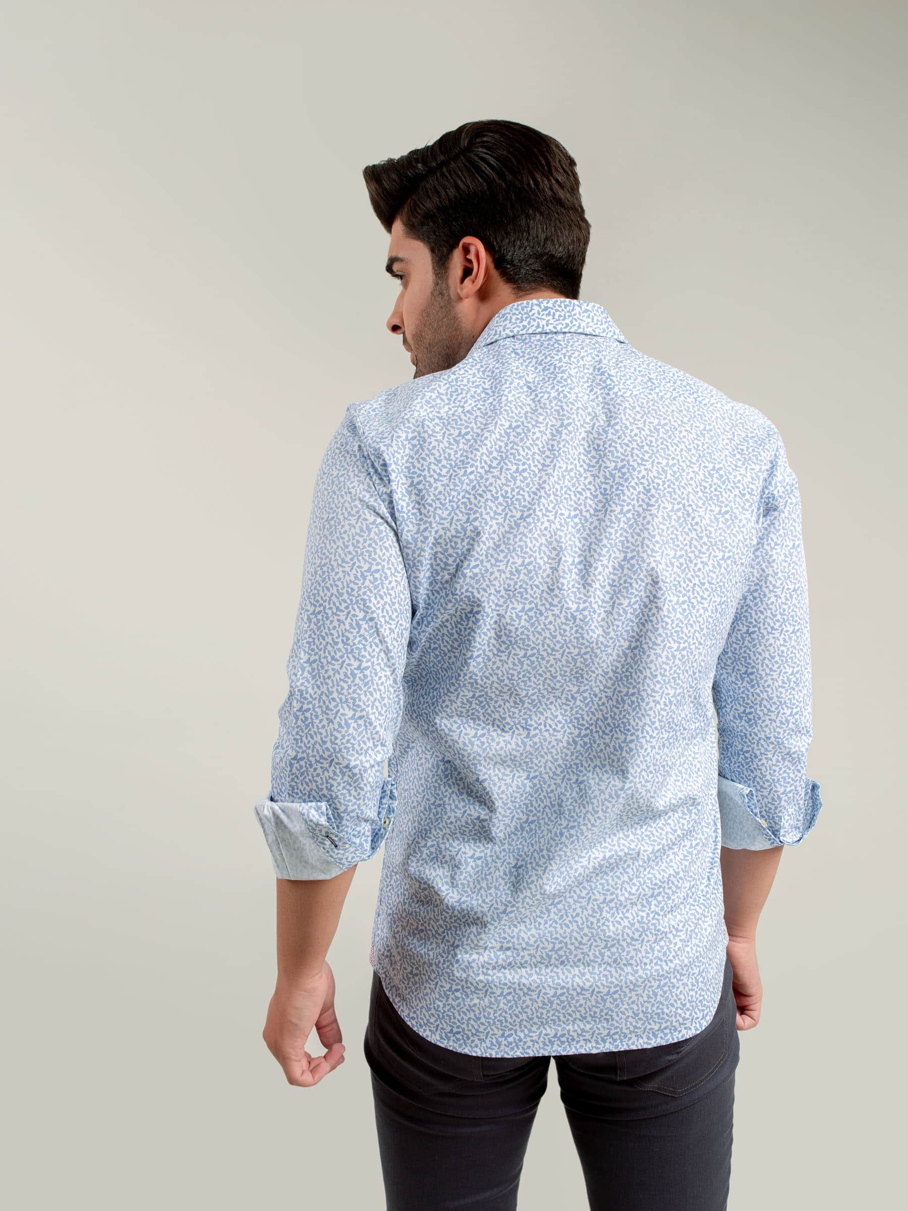 White & Blue Floral Printed Shirt With Inner Detailing