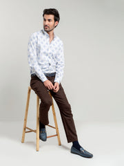 White & Blue Jacquard Patterned Shirt