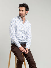 White & Blue Jacquard Patterned Shirt