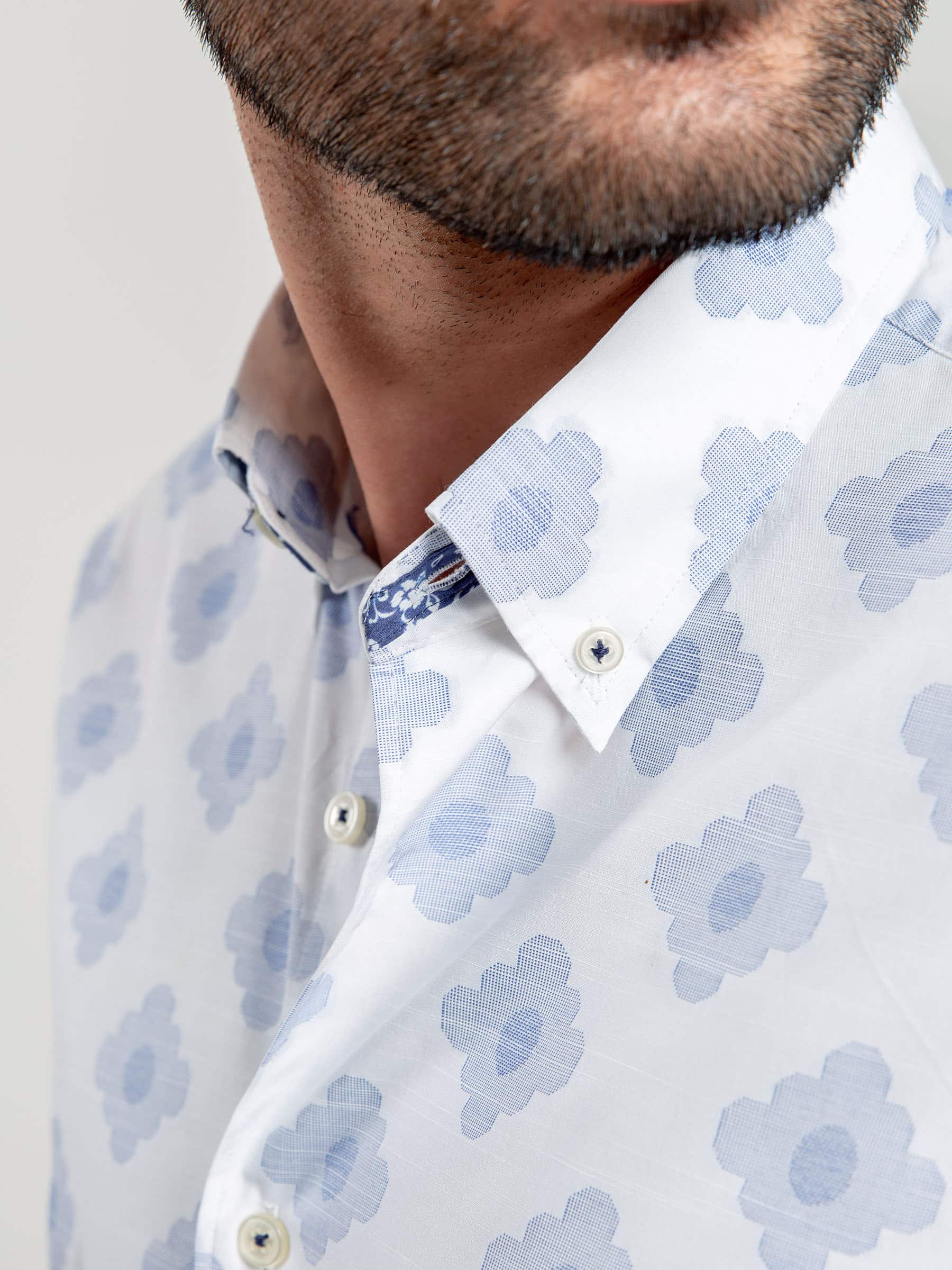 White & Blue Jacquard Patterned Shirt