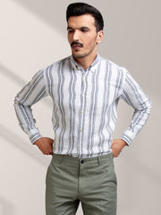 White & Grey Striped 100% Linen Shirt