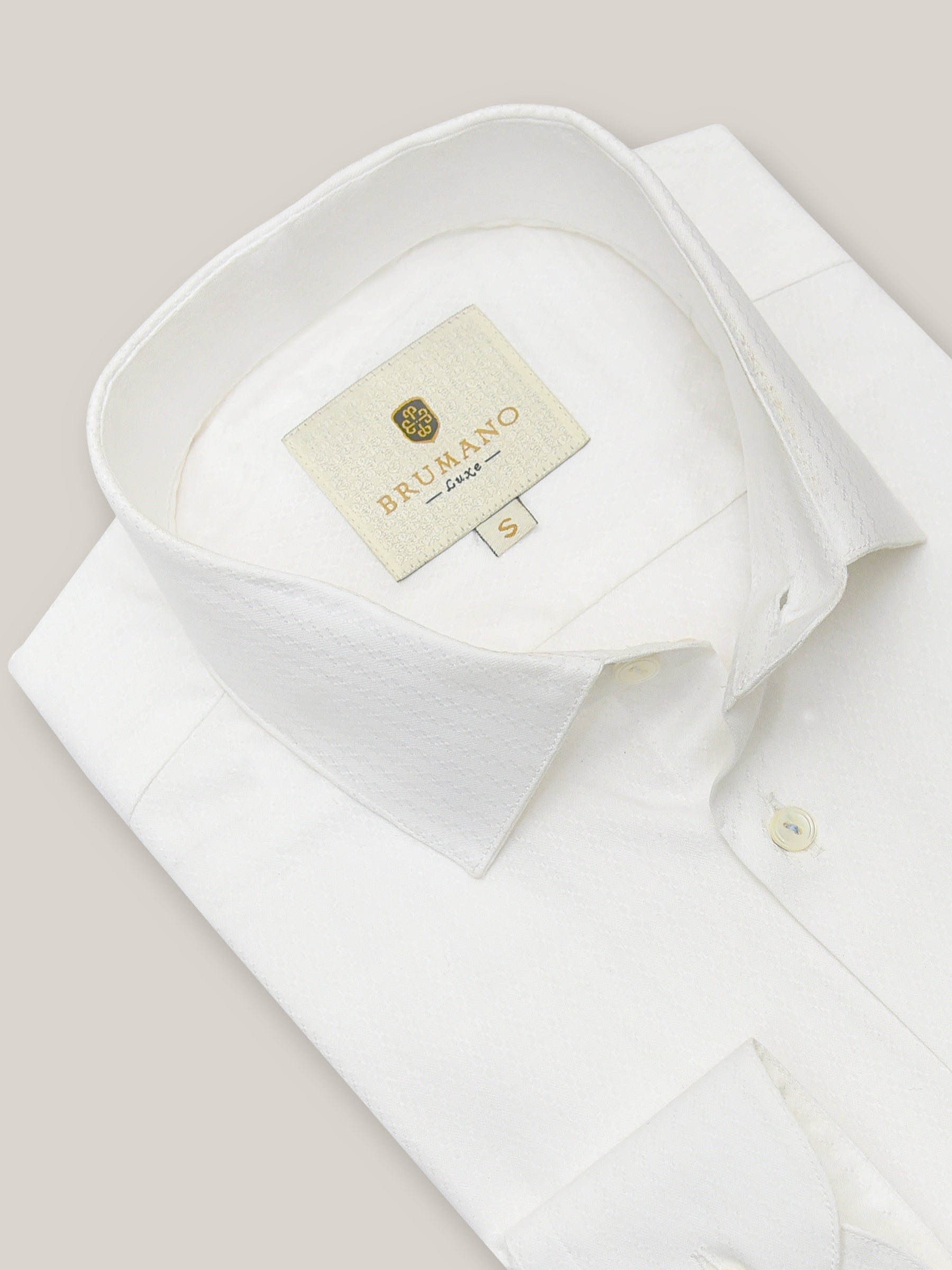 White Herringbone Formal Shirt