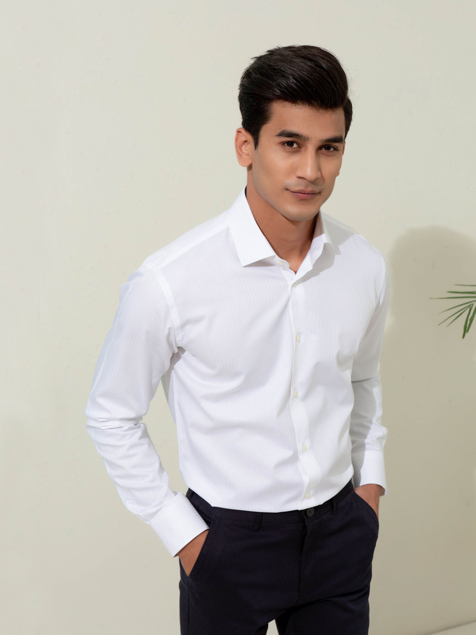 White Herringbone Formal Shirt