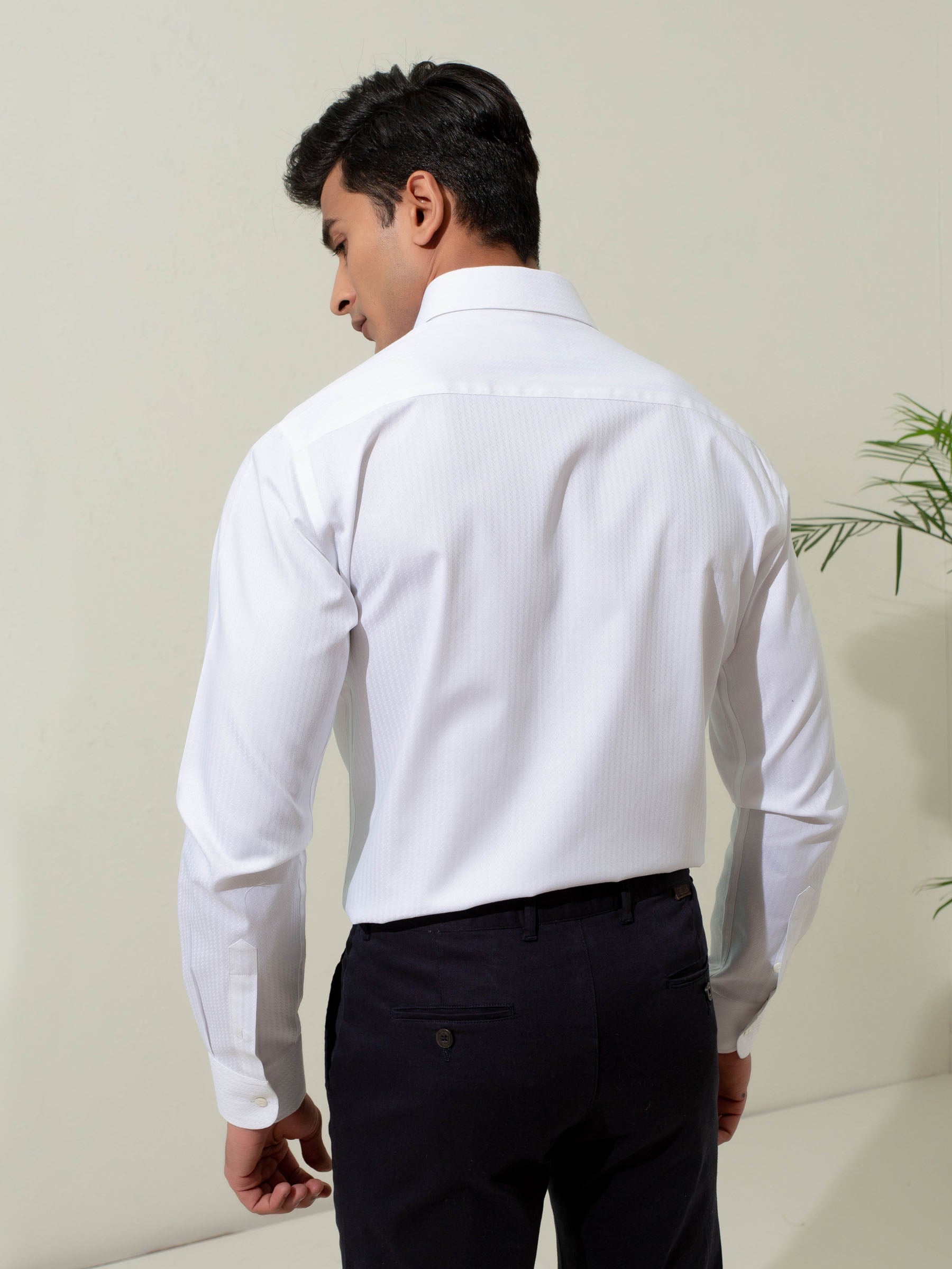 White Herringbone Formal Shirt