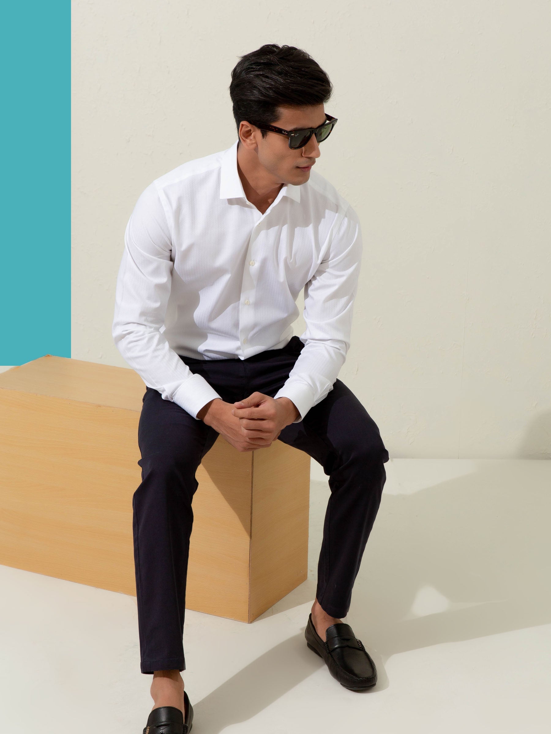 White Herringbone Formal Shirt