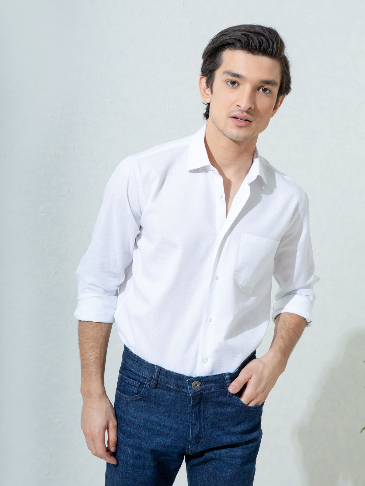 White Honeycombed Structured Formal Shirt