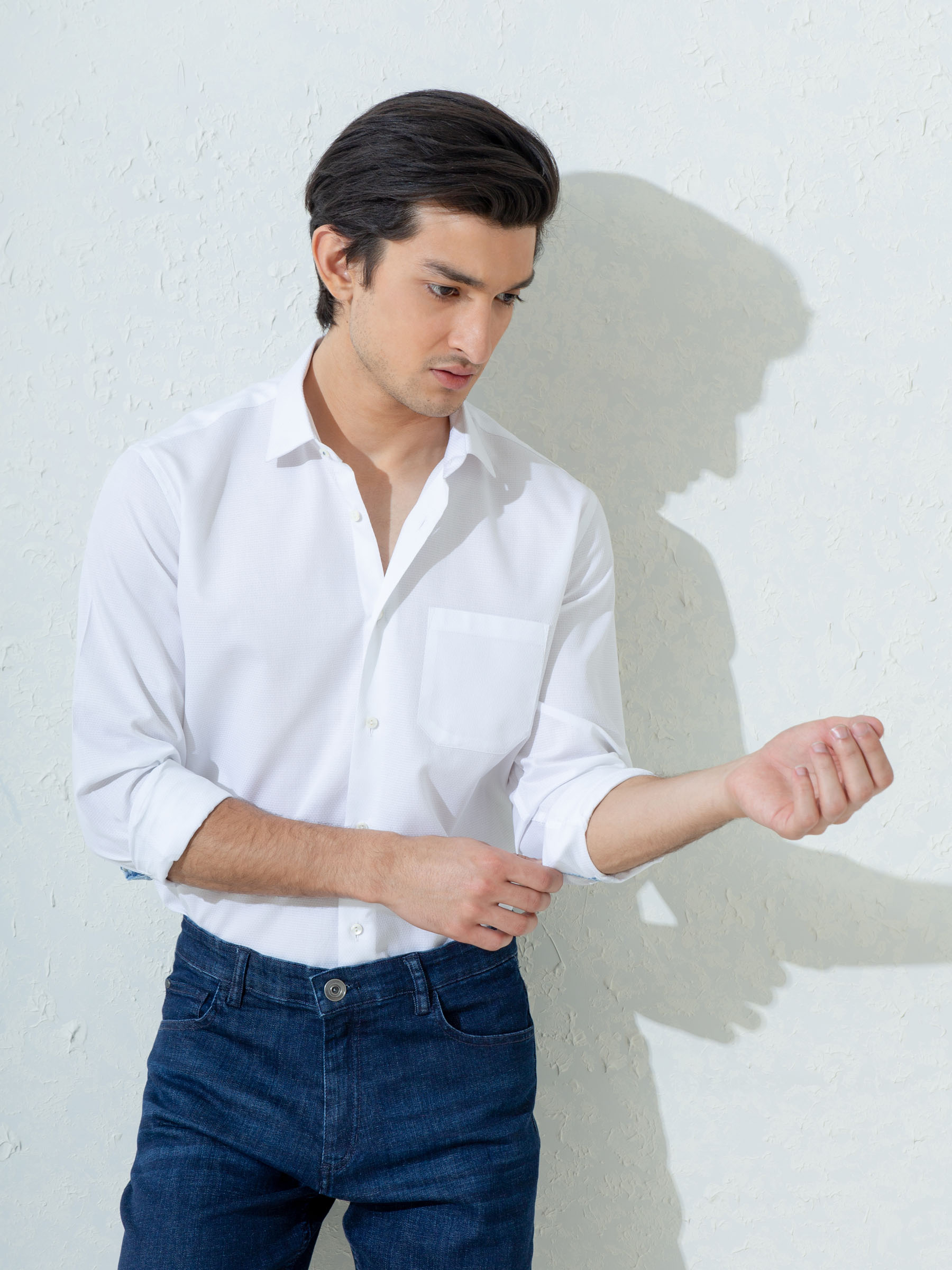 White Honeycombed Structured Formal Shirt