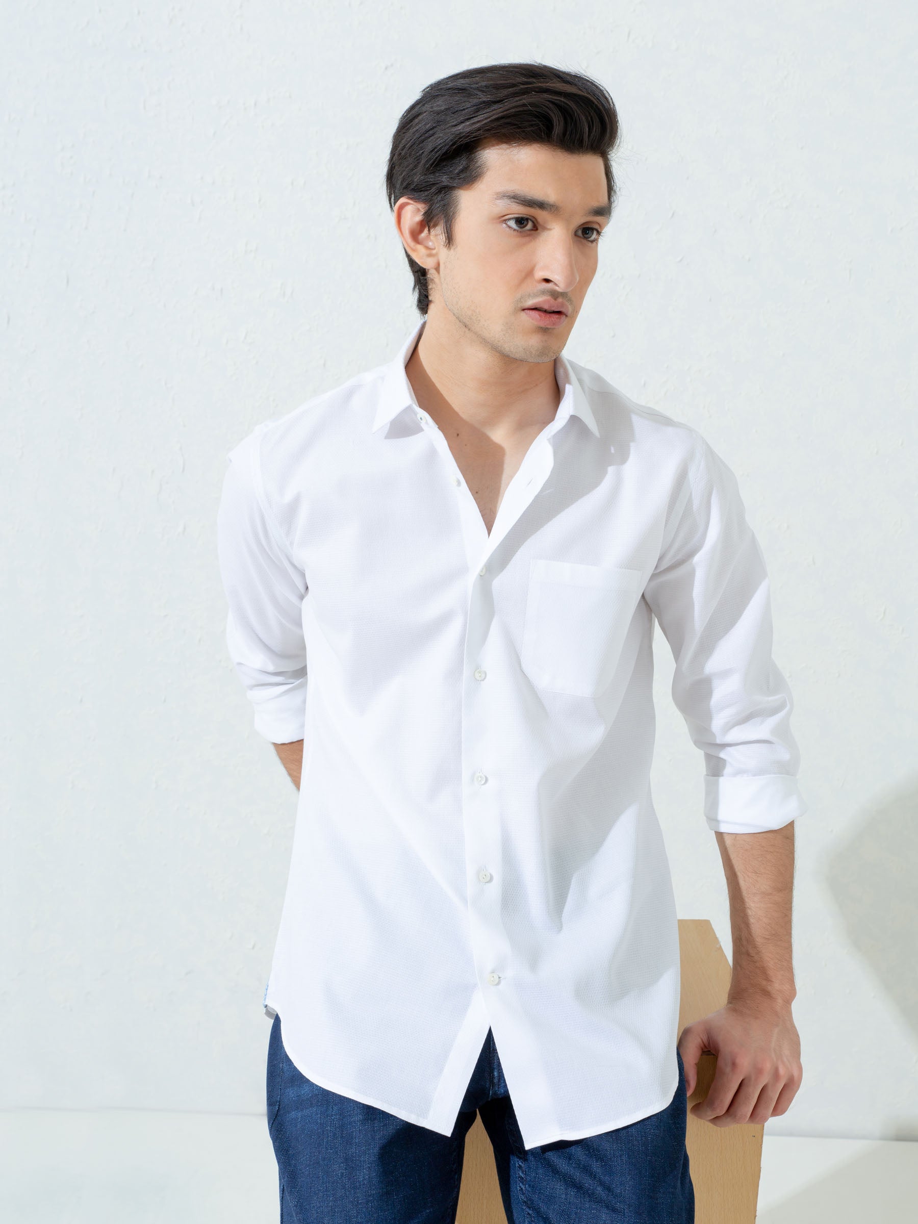 White Honeycombed Structured Formal Shirt