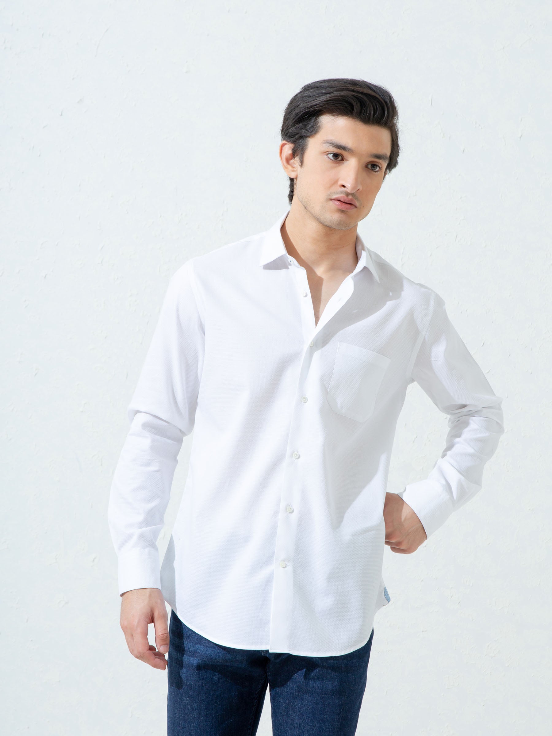 White Honeycombed Structured Formal Shirt