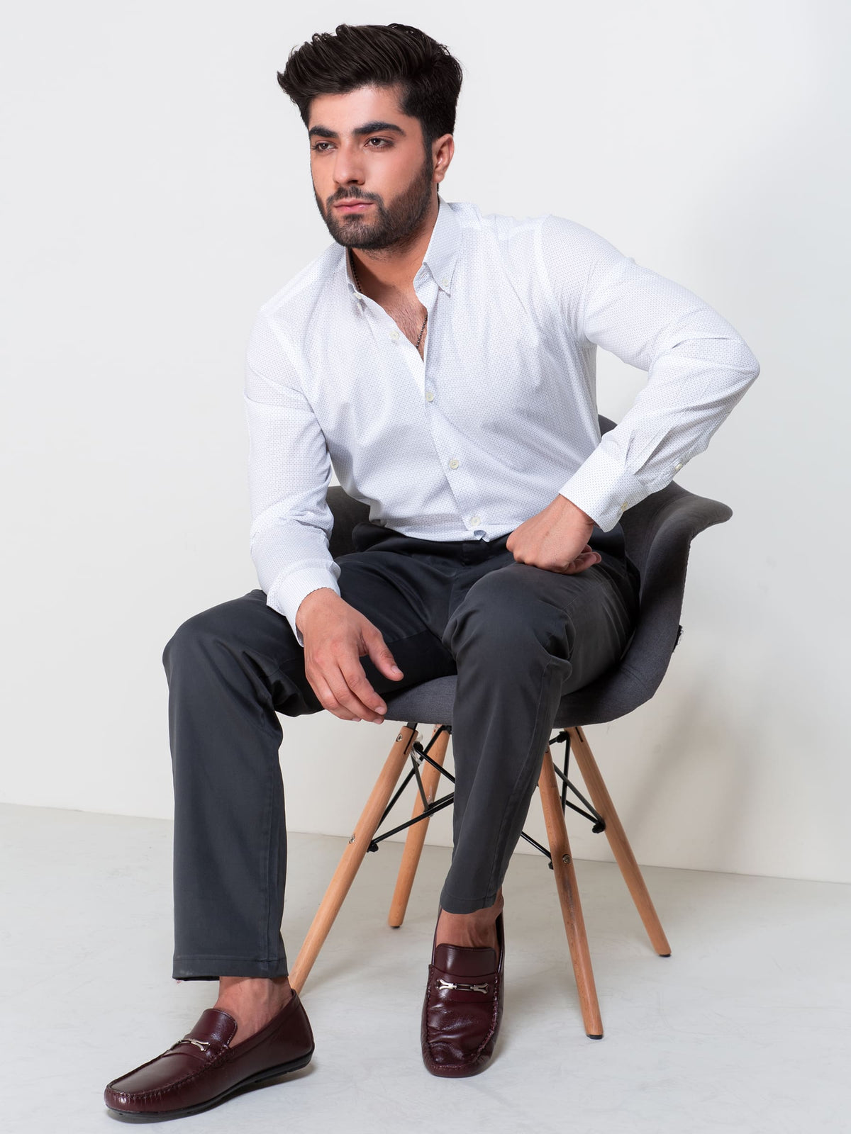White Micro Printed Shirt