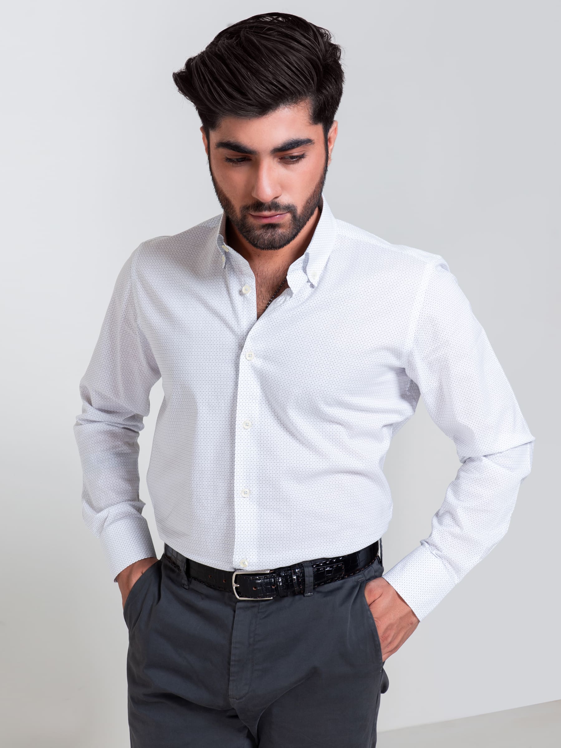 White Micro Printed Shirt