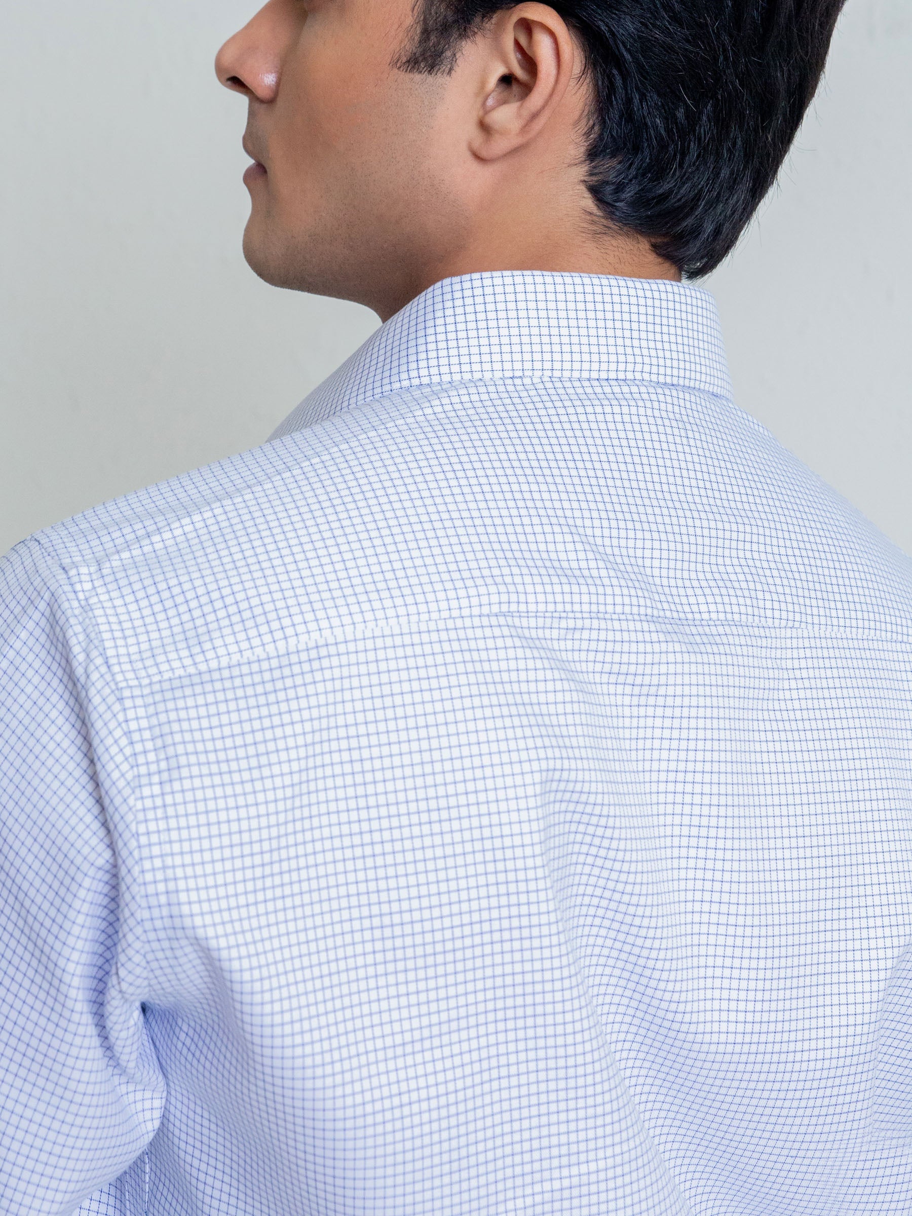 White Micro Windowpane Shirt With Detailing