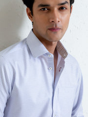 White Micro Windowpane Shirt With Detailing