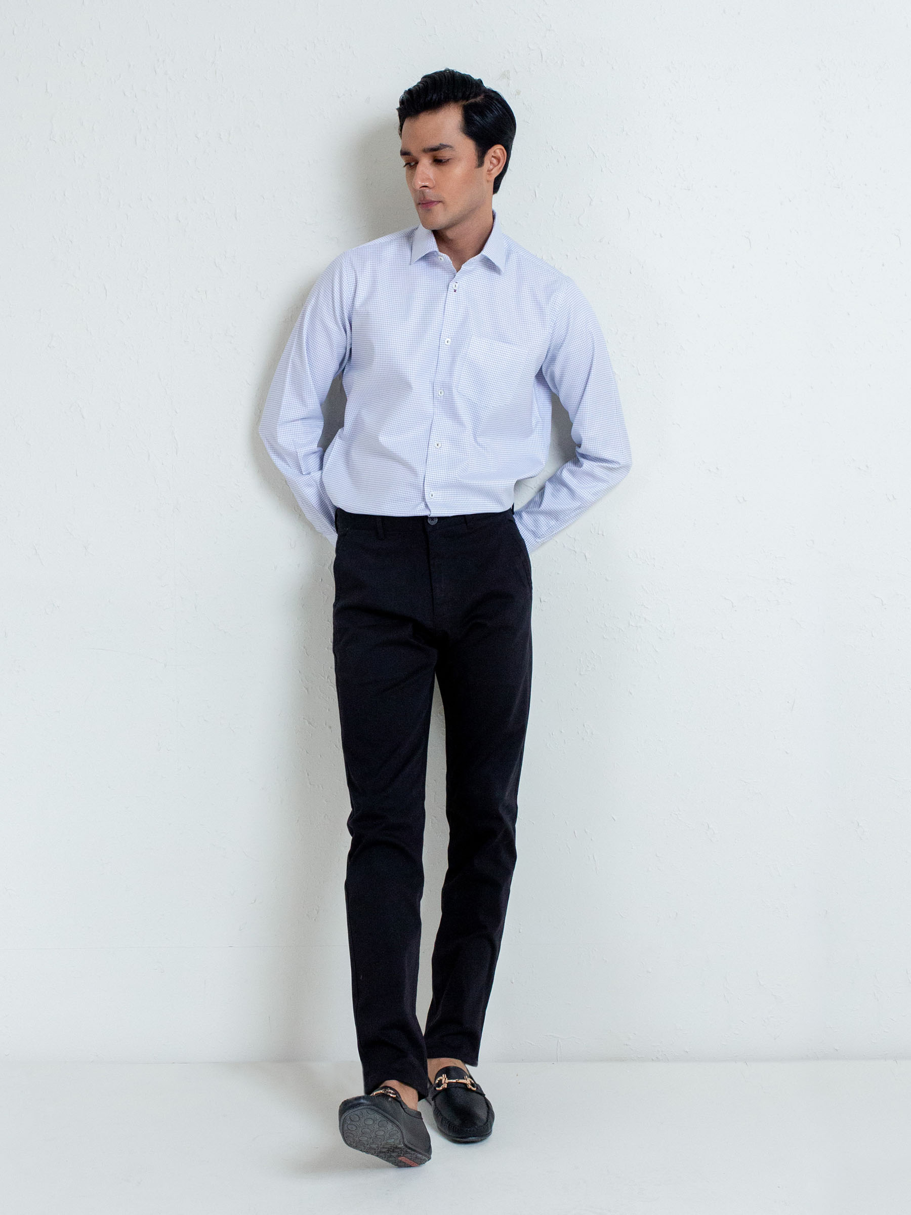 White Micro Windowpane Shirt With Detailing