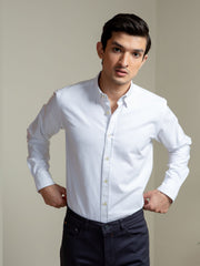 White Oxford Shirt With Navy Elbow Patch