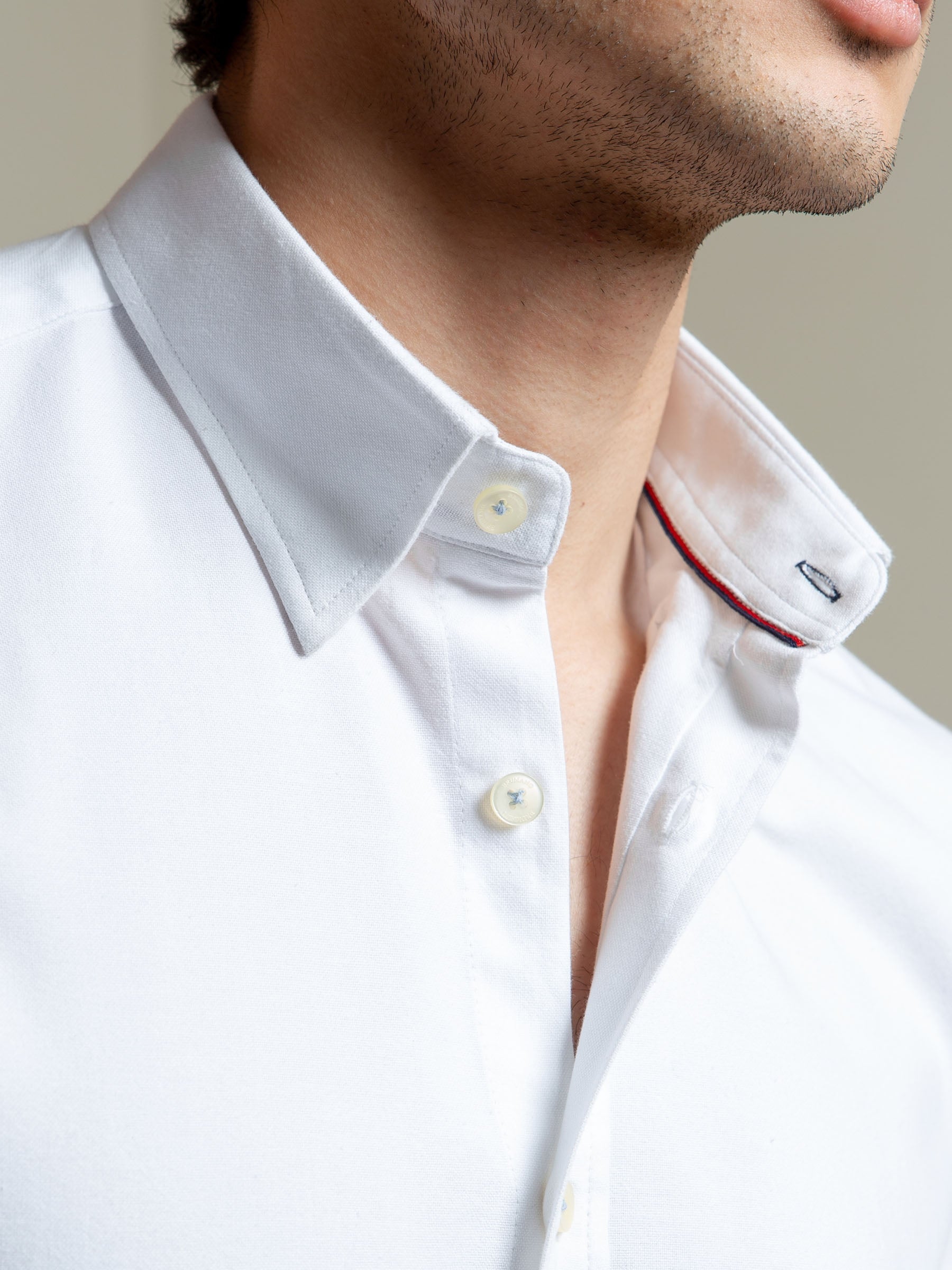 White Oxford Shirt With Navy Elbow Patch