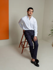 White Oxford Shirt With Navy Elbow Patch