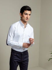 White Oxford Shirt With Navy Elbow Patch