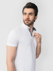 White Pima Polo With Contrasting Details