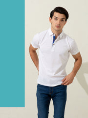 White Pique Polo With Collar Detailing