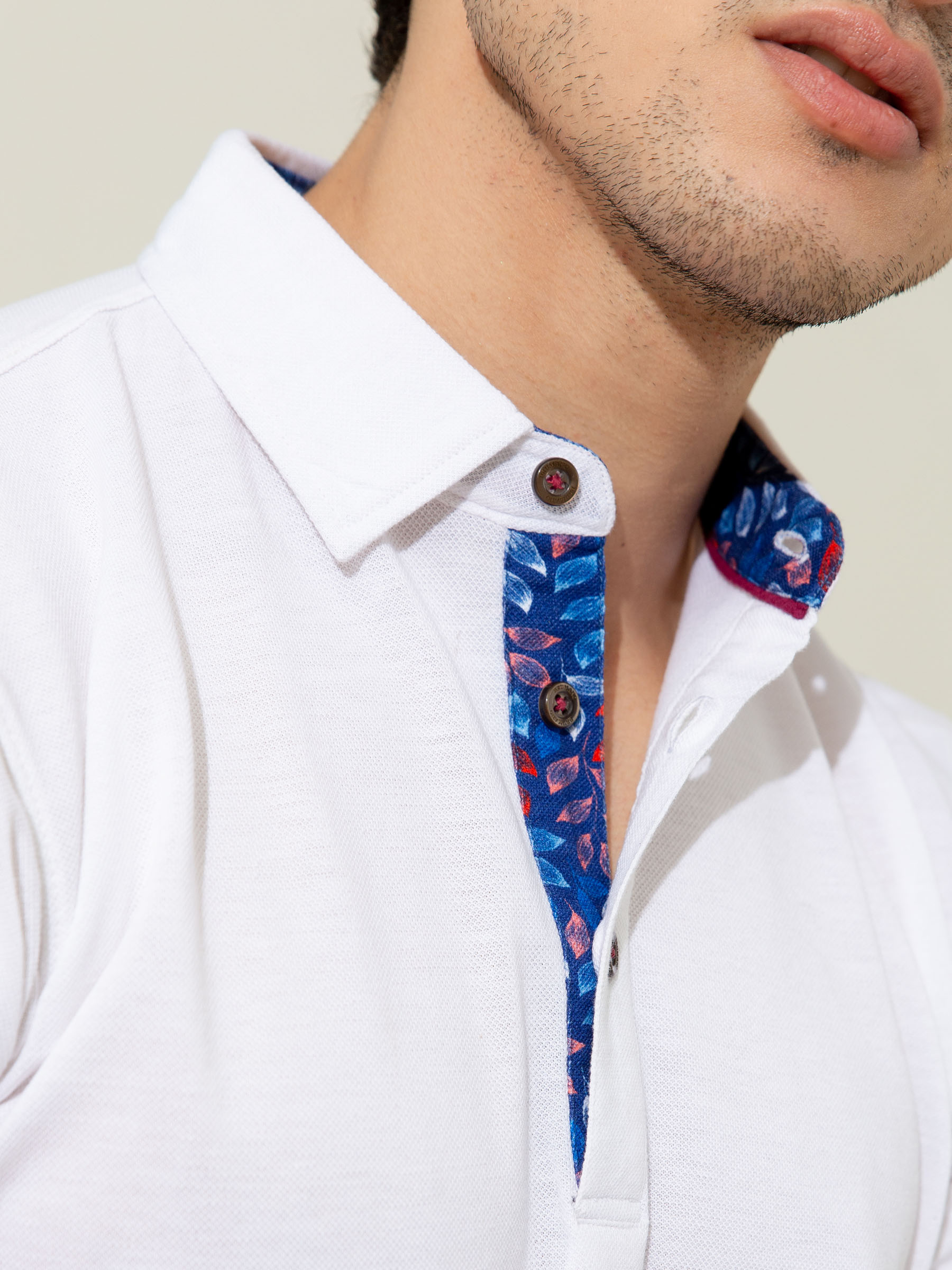 White Pique Polo With Collar Detailing